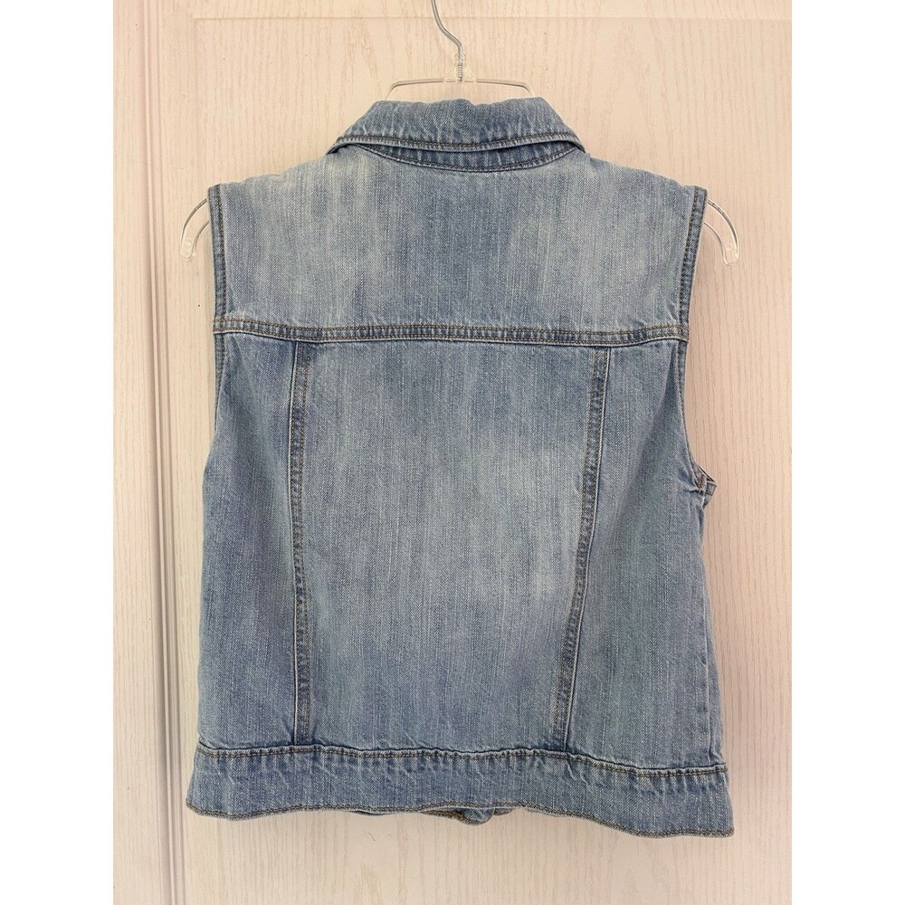 Old Navy Girls XL 14 Light Wash Denim Trucker Vest Jacket Sleeveless 90s Boho - Picture 12 of 12